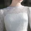 Affordable White Lace Outdoor / Garden Wedding Dresses 2021 A-Line / Princess Scoop Neck Long Sleeve Backless Tea-length Ruffle