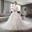 Luxury / Gorgeous Ivory Wedding Dresses 2018 A-Line / Princess Off-The-Shoulder Short Sleeve Appliques Lace Beading Backless Cathedral Train Ruffle
