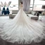 Luxury / Gorgeous Ivory Wedding Dresses 2018 A-Line / Princess Off-The-Shoulder Short Sleeve Appliques Lace Beading Backless Cathedral Train Ruffle