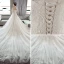 Luxury / Gorgeous Ivory Wedding Dresses 2018 A-Line / Princess Off-The-Shoulder Short Sleeve Appliques Lace Beading Backless Cathedral Train Ruffle
