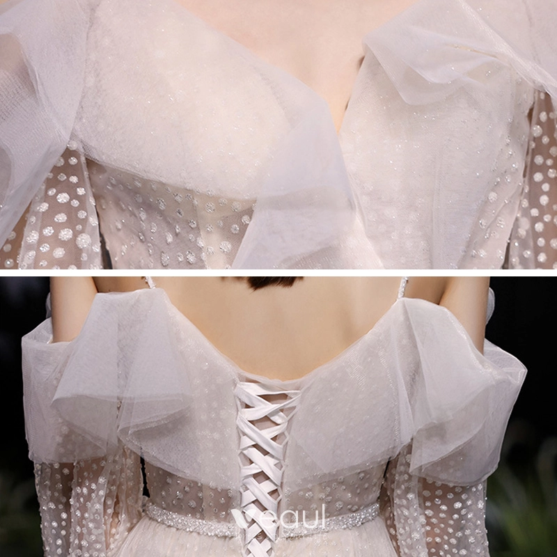 Vintage A Line Spaghetti Straps Blush Puffy Ruffles Prom Dresses