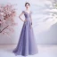 Élégant Violet Robe De Bal 2021 Princesse De l'épaule Manches Courtes Appliques Perlage Paillettes Glitter Tulle Train De Balayage Volants Dos Nu Robe De Ceremonie
