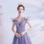 Élégant Violet Robe De Bal 2021 Princesse De l'épaule Manches Courtes Appliques Perlage Paillettes Glitter Tulle Train De Balayage Volants Dos Nu Robe De Ceremonie