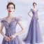 Élégant Violet Robe De Bal 2021 Princesse De l'épaule Manches Courtes Appliques Perlage Paillettes Glitter Tulle Train De Balayage Volants Dos Nu Robe De Ceremonie