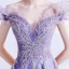 Élégant Violet Robe De Bal 2021 Princesse De l'épaule Manches Courtes Appliques Perlage Paillettes Glitter Tulle Train De Balayage Volants Dos Nu Robe De Ceremonie