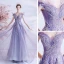 Élégant Violet Robe De Bal 2021 Princesse De l'épaule Manches Courtes Appliques Perlage Paillettes Glitter Tulle Train De Balayage Volants Dos Nu Robe De Ceremonie
