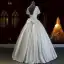 Abordable Ivoire Satin La Mariée Robe De Mariée 2021 Robe Boule Encolure Carrée Manches Courtes Dos Nu Perlage Perle Noeud Longue Volants
