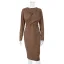 Modest / Simple Brown Casual Maxi Dresses 2021 Scoop Neck Long Sleeve Tea-length Womens Clothing