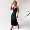 Modest / Simple Summer Dark Green Silk Maxi Dresses 2021 Spaghetti Straps Sleeveless Tea-length Backless Womens Clothing