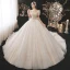 Classique Champagne La Mariée Robe De Mariée 2021 Robe Boule Encolure Carrée Gonflée Manches Courtes Dos Nu Noeud Perlage Paillettes Glitter Tulle Cathedral Train Volants