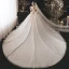 Classique Champagne La Mariée Robe De Mariée 2021 Robe Boule Encolure Carrée Gonflée Manches Courtes Dos Nu Noeud Perlage Paillettes Glitter Tulle Cathedral Train Volants