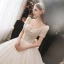 Classique Champagne La Mariée Robe De Mariée 2021 Robe Boule Encolure Carrée Gonflée Manches Courtes Dos Nu Noeud Perlage Paillettes Glitter Tulle Cathedral Train Volants