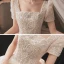 Classique Champagne La Mariée Robe De Mariée 2021 Robe Boule Encolure Carrée Gonflée Manches Courtes Dos Nu Noeud Perlage Paillettes Glitter Tulle Cathedral Train Volants