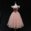 Vintage / Retro Pearl Pink Dancing Prom Dresses 2021 Ball Gown Square Neckline Short Sleeve Spotted Tulle Tea-length Ruffle Backless Formal Dresses