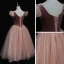 Vintage / Retro Pearl Pink Dancing Prom Dresses 2021 Ball Gown Square Neckline Short Sleeve Spotted Tulle Tea-length Ruffle Backless Formal Dresses