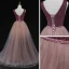 High-end Burgundy Dancing Prom Dresses 2021 A-Line / Princess Deep V-Neck Sleeveless Beading Sash Sequins Glitter Tulle Floor-Length / Long Ruffle Backless Formal Dresses