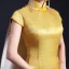 Chinese style Yellow Cheongsam / Qipao 2021 Trumpet / Mermaid High Neck Short Sleeve Butterfly Printing Watteau Train Formal Dresses
