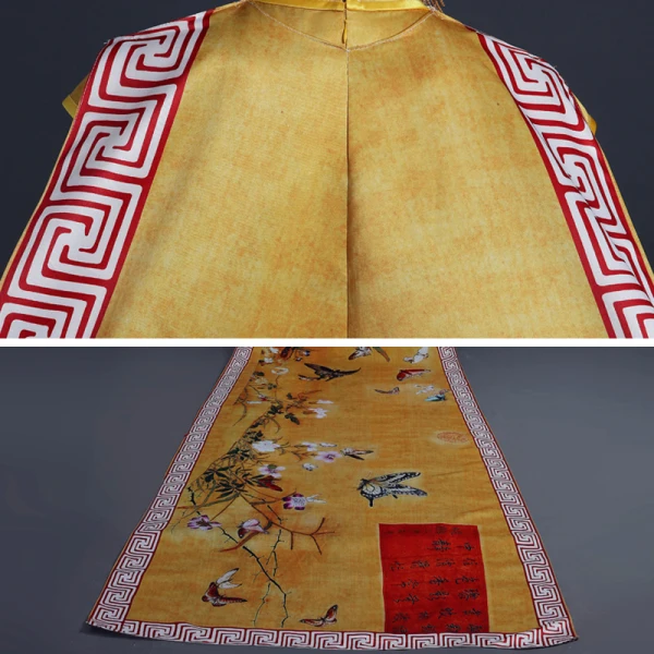 Chinese style Yellow Cheongsam / Qipao 2021 Trumpet / Mermaid High Neck Short Sleeve Butterfly Printing Watteau Train Formal Dresses