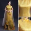 Chinese style Yellow Cheongsam / Qipao 2021 Trumpet / Mermaid High Neck Short Sleeve Butterfly Printing Watteau Train Formal Dresses