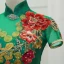 Fancy Dark Green Cheongsam / Qipao 2021 Trumpet / Mermaid See-through High Neck Short Sleeve Appliques Lace Flower Rhinestone Sweep Train Formal Dresses