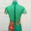 Fancy Dark Green Cheongsam / Qipao 2021 Trumpet / Mermaid See-through High Neck Short Sleeve Appliques Lace Flower Rhinestone Sweep Train Formal Dresses