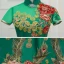 Fancy Dark Green Cheongsam / Qipao 2021 Trumpet / Mermaid See-through High Neck Short Sleeve Appliques Lace Flower Rhinestone Sweep Train Formal Dresses
