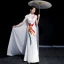 Chic / Beautiful White Cheongsam / Qipao 2021 Trumpet / Mermaid High Neck Short Sleeve Appliques Embroidered Watteau Train Ruffle Formal Dresses