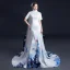 Chinese style White Satin Printing Cheongsam / Qipao 2021 Trumpet / Mermaid High Neck 1/2 Sleeves Watteau Train Formal Dresses