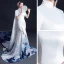 Chinese style White Satin Printing Cheongsam / Qipao 2021 Trumpet / Mermaid High Neck 1/2 Sleeves Watteau Train Formal Dresses