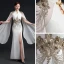 Elegant White Chiffon Cheongsam / Qipao 2021 Trumpet / Mermaid High Neck Long Sleeve Appliques Lace Beading Split Front Floor-Length / Long Ruffle Formal Dresses