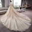 Vintage Champagner Brautkleider / Hochzeitskleider 2018 A Linie Eckiger Ausschnitt 1/2 Ärmel Rückenfreies Kristall Perlenstickerei Glanz Spitze Kathedrale Schleppe Rüschen