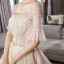 Vintage Champagner Brautkleider / Hochzeitskleider 2018 A Linie Eckiger Ausschnitt 1/2 Ärmel Rückenfreies Kristall Perlenstickerei Glanz Spitze Kathedrale Schleppe Rüschen