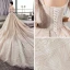 Vintage Champagner Brautkleider / Hochzeitskleider 2018 A Linie Eckiger Ausschnitt 1/2 Ärmel Rückenfreies Kristall Perlenstickerei Glanz Spitze Kathedrale Schleppe Rüschen