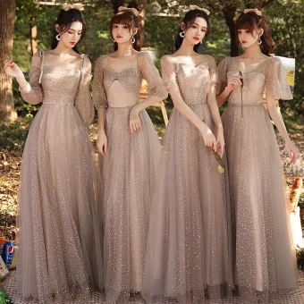 Sparkly Champagne Bridesmaid Dresses 2021 A Line Princess Backless Sequins Floor Length Long Ruffle