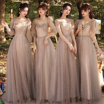 Scintillantes Champagne Robe Demoiselle D Honneur 2021 Princesse Dos Nu Paillettes Longue Volants