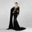 Luxe Noire Robe De Soirée 2021 Trompette / Sirène V-Cou Manches Longues Appliques En Dentelle Perlage Fendue devant Train De Balayage Robe De Ceremonie
