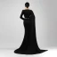 Luxe Noire Robe De Soirée 2021 Trompette / Sirène V-Cou Manches Longues Appliques En Dentelle Perlage Fendue devant Train De Balayage Robe De Ceremonie