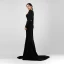Luxe Noire Robe De Soirée 2021 Trompette / Sirène V-Cou Manches Longues Appliques En Dentelle Perlage Fendue devant Train De Balayage Robe De Ceremonie
