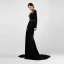 Luxe Noire Robe De Soirée 2021 Trompette / Sirène V-Cou Manches Longues Appliques En Dentelle Perlage Fendue devant Train De Balayage Robe De Ceremonie