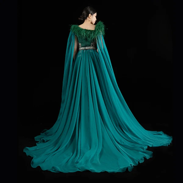 Luxury / Gorgeous Red Carpet Green Evening Dresses 2021 Trumpet / Mermaid Square Neckline Sleeveless Feather Beading Sequins Split Front Watteau Train Ruffle Backless Formal Dresses