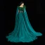 Luxury / Gorgeous Red Carpet Green Evening Dresses  2021 Trumpet / Mermaid Square Neckline Sleeveless Feather Beading Sequins Split Front Watteau Train Ruffle Backless Formal Dresses