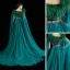 Luxury / Gorgeous Red Carpet Green Evening Dresses  2021 Trumpet / Mermaid Square Neckline Sleeveless Feather Beading Sequins Split Front Watteau Train Ruffle Backless Formal Dresses