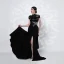 Luxury / Gorgeous Red Carpet Black See-through Evening Dresses  2021 Trumpet / Mermaid High Neck Short Sleeve Handmade  Beading Split Front Sweep Train Ruffle Formal Dresses