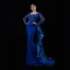 Luxe Bleu Roi Satin Tapis rouge Robe De Soirée 2021 Trompette / Sirène Encolure Carrée Manches Longues Fait main Perlage Train De Balayage Robe De Ceremonie