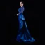 Luxe Bleu Roi Satin Tapis rouge Robe De Soirée 2021 Trompette / Sirène Encolure Carrée Manches Longues Fait main Perlage Train De Balayage Robe De Ceremonie