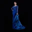 Luxe Bleu Roi Satin Tapis rouge Robe De Soirée 2021 Trompette / Sirène Encolure Carrée Manches Longues Fait main Perlage Train De Balayage Robe De Ceremonie