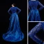 Luxe Bleu Roi Satin Tapis rouge Robe De Soirée 2021 Trompette / Sirène Encolure Carrée Manches Longues Fait main Perlage Train De Balayage Robe De Ceremonie