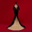 Luxury / Gorgeous Red Carpet Black Gold Evening Dresses  2021 Trumpet / Mermaid High Neck Long Sleeve Feather Appliques Lace Beading Sweep Train Ruffle Formal Dresses