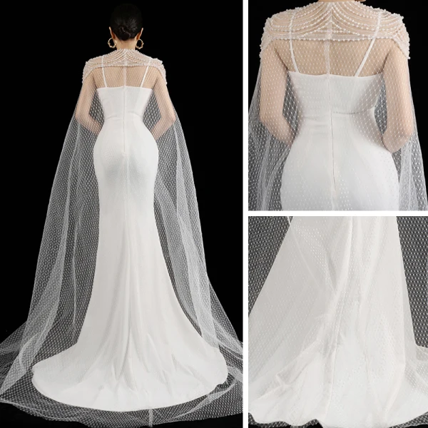 Luxury / Gorgeous White Satin Bridal Wedding Dresses 2021 Trumpet / Mermaid Spaghetti Straps Sleeveless Backless Beading Pearl Watteau Train Ruffle