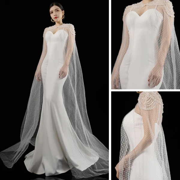 Luxury / Gorgeous White Satin Bridal Wedding Dresses 2021 Trumpet / Mermaid Spaghetti Straps Sleeveless Backless Beading Pearl Watteau Train Ruffle